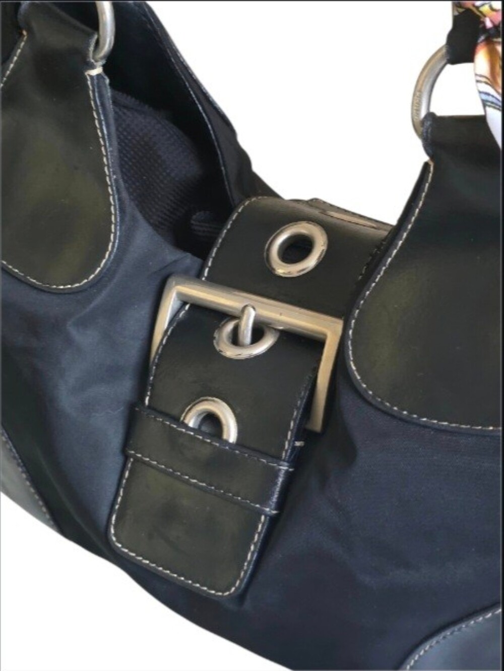 Prada Tessuto Half Moon Buckle Shoulder Bag With Leather Trim & Silver Hardware - Picture 3 of 16